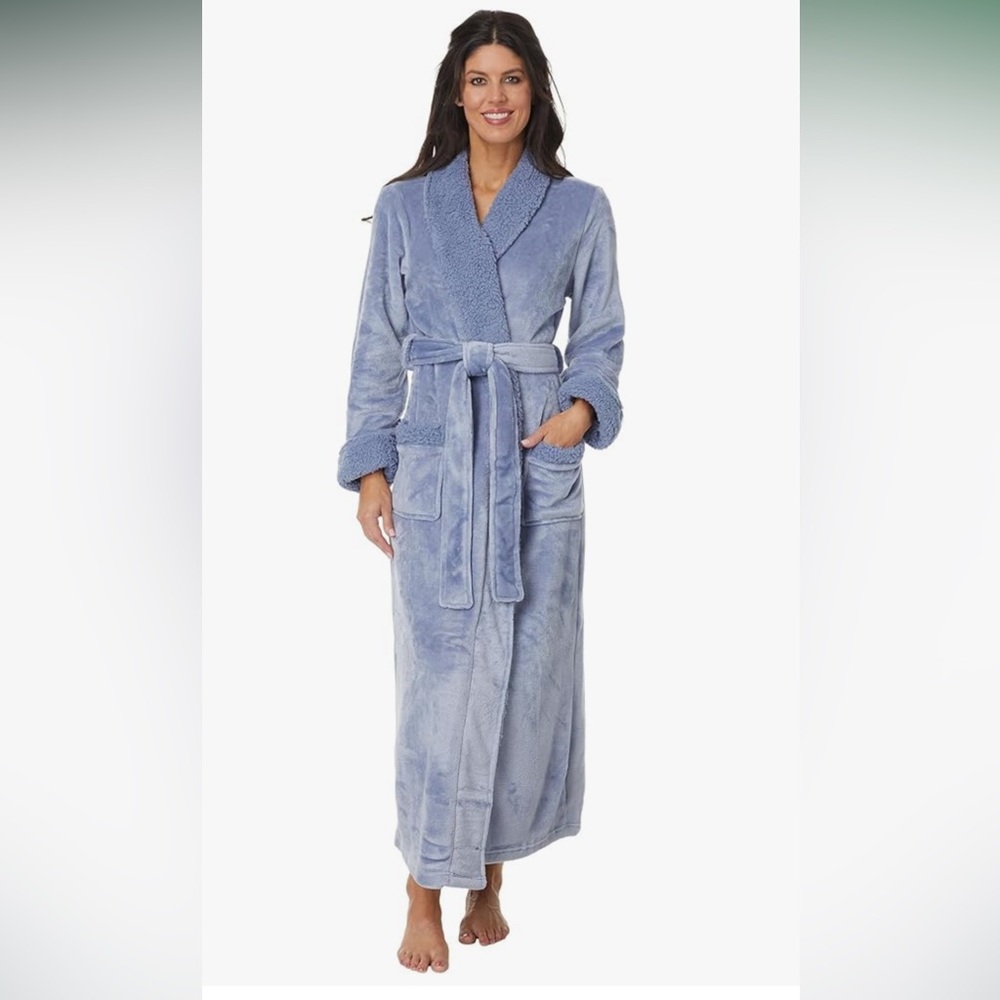 NWT NATORI PLUSH SHERPA SPA BLUE ROBE - XL